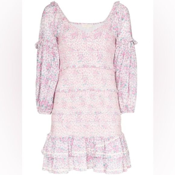 LoveShackFancy Ensley Printed Smocked Cotton Long Sleeve Mini Dress, Size Large - Picture 11 of 11